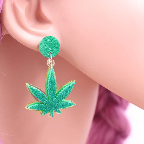 420 Bling Cannabis Leaf Earrings