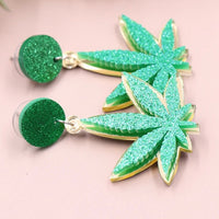 420 Bling Cannabis Leaf Earrings