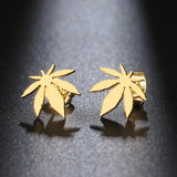 Cannabis Leaf Gold Plated Stainless Steel Stud Earrings