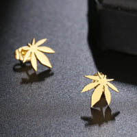 Cannabis Leaf Gold Plated Stainless Steel Stud Earrings